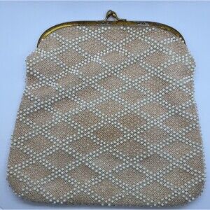 Vintage LUMUREED Corde'-Bead Clutch Pink/White with gold Clasp Evening Handbag